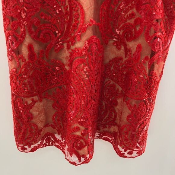 Free People Night Shimmers Lace Sequined D Red - Picture 4 of 11
